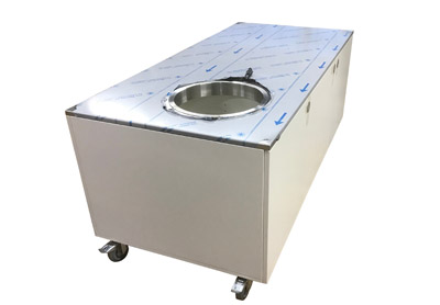 Abräumtheke mit Mülldurchwurfring rollbar